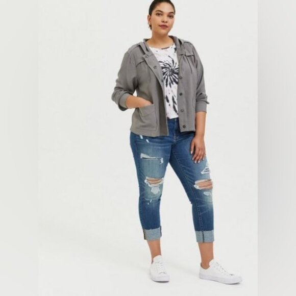 Torrid Grey Twill Hooded Crop Jacket Size 1x - Picture 15 of 15